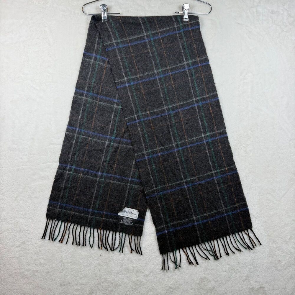 Saks Fifth Avenue 100% Cashmere Plaid Scarf Made Scotland Gray Blue Green 60"